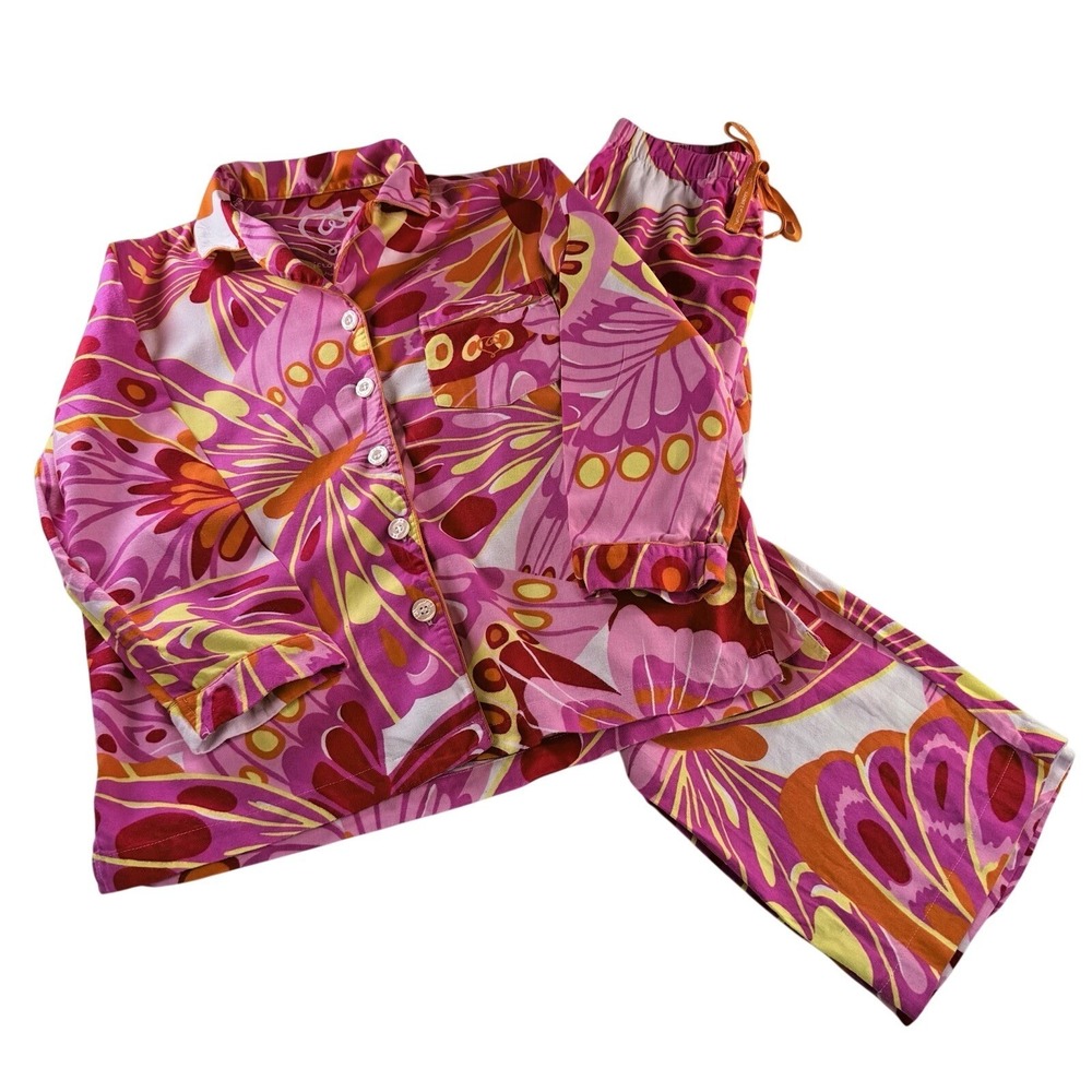 Victoria secret 2 piece pj set VINTAGE rare Y2K butterfly sunset pink orange XS